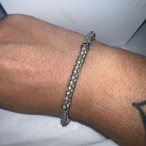Vintage Silver Tone Rhinestone Hinged Cuff Bracelet